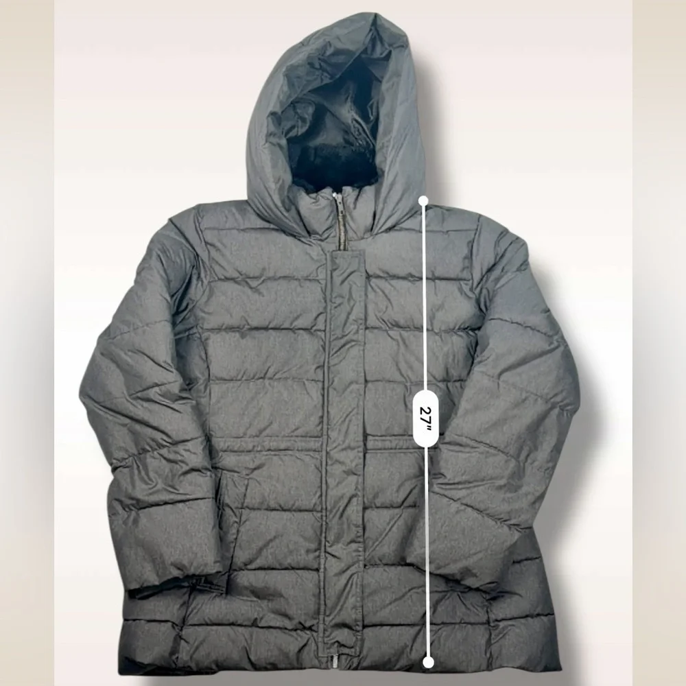 GAP Mid Puffer Jacket Silver Heather Hooded Faux-Fur Lined – Women’s Size XL